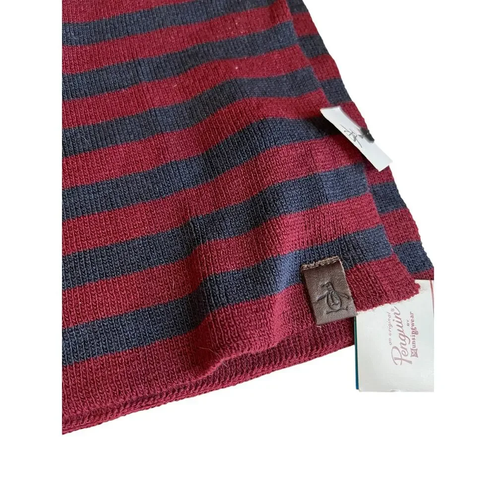 Original Penguin Mens Striped Scarf Burgundy Blue